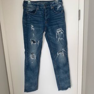High-Rise Ripped Boyfriend Jeans